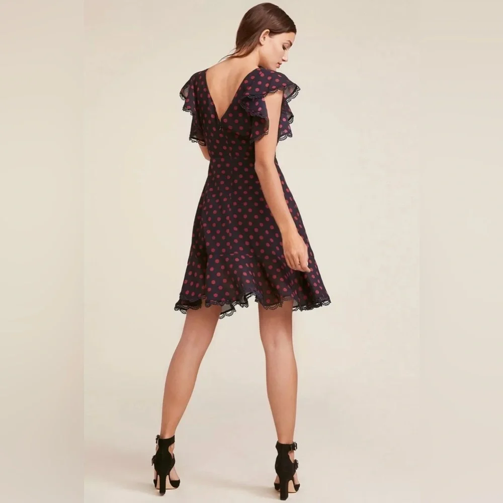 BB Dakota Polka Dot Ring The Alarm Knee Length Ruffled Dress size 12 - Picture 3 of 10